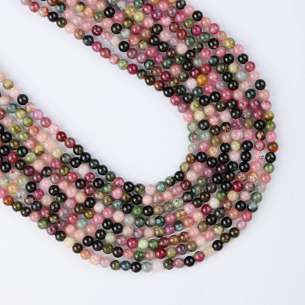 Natural Colorful Tourmaline Loose Stone Beads For Jewelry Making Bracelet Necklace Accessories 15'' 4 6 8 10 12mm