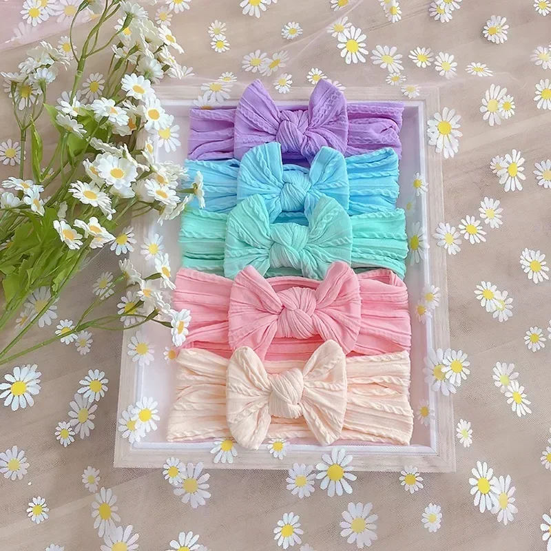 1Pcs Newborn Baby Headband For Girls Elastic Knit Children Turban Baby Bows Soft Nylon Kids Headwear Hair Accessories 32 Colors