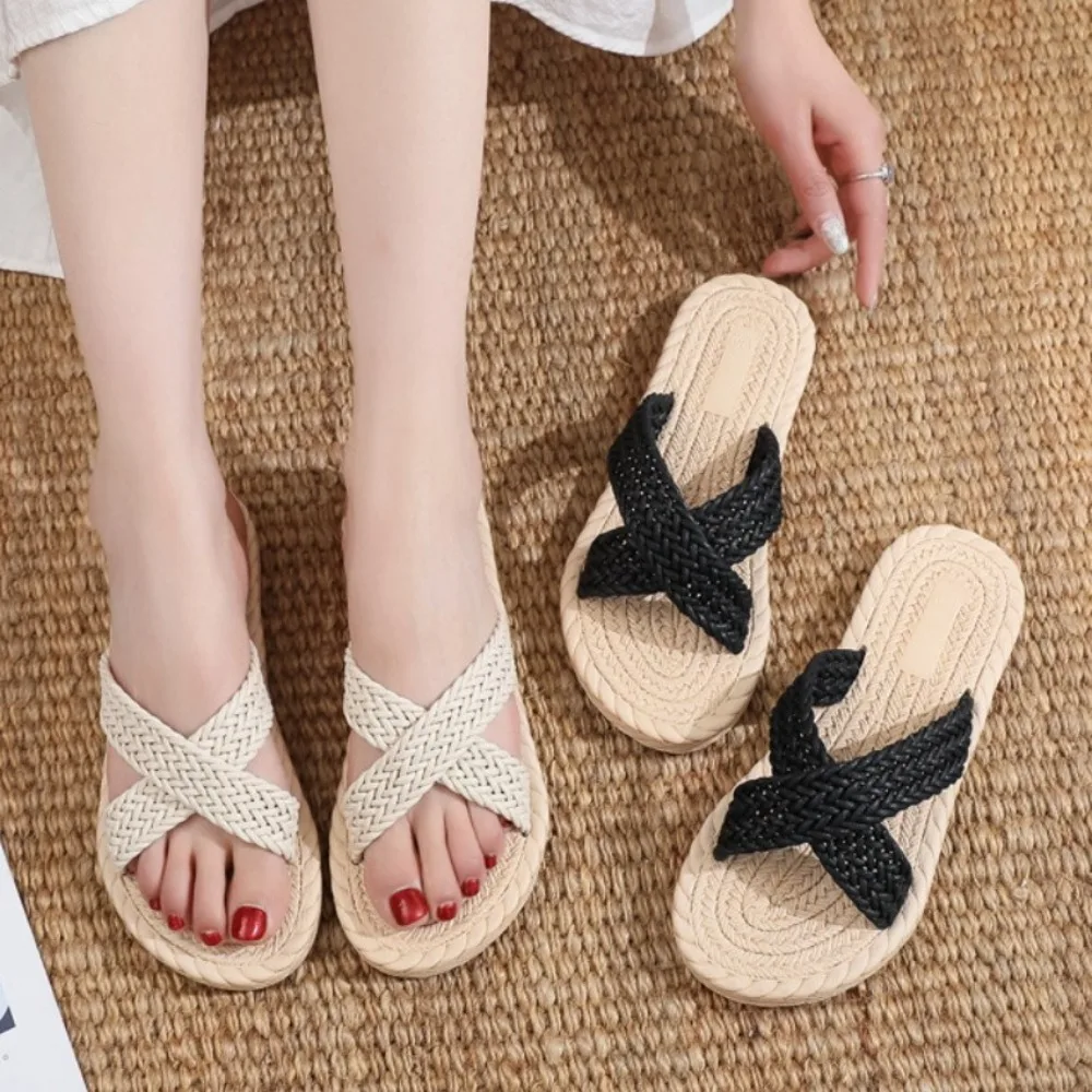 Fashion Holiday Cross Rope Slippers Waterproof Non-Slip Woven Style Sandals Shoes EVA Vacation Beach Slippers Summer