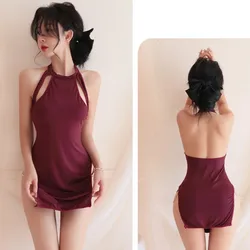 Sexy lingerie Bareback hanging neck suspender nightgown pure desire without taking off uniform set Plus size dresses Sex shop