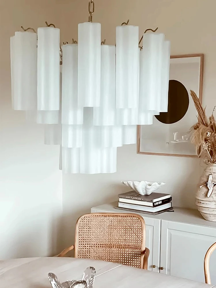 White Frosted Texture Glass LED Hanging Chandelier European Style Lighting For Living Room Dining Room And Restaurant Ceiling