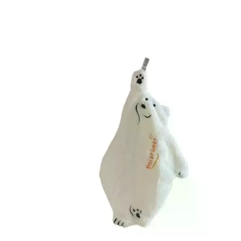 Fotografia 5: Toalha de Cozinha Super Absorvente em Fleece Coral com Design de Urso Polar, Prática para Pendurar