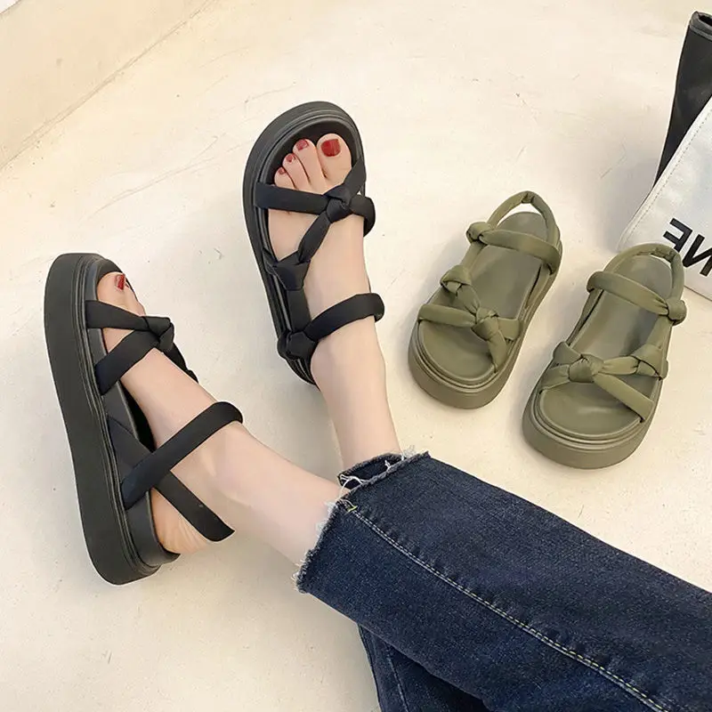 Summer New Platform Sandals Women\'s All-match Thick Soled Open Toe Soft Sole Leisure Roman Beach Shoes