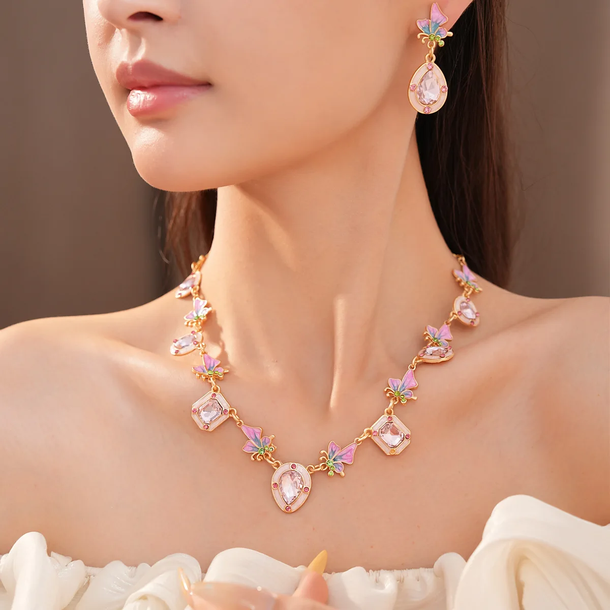 DOO MEI Purple Dripping Butterfly Chokers Necklaces for Women Enamel Square Rhinestones Necklace Wedding Bridal Party Jewelry