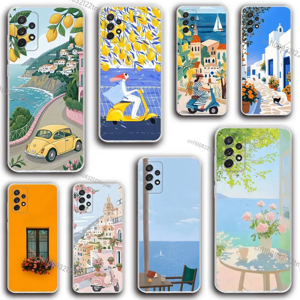 

Seaside Scenery Wine Lemon Phone Case Silicone For Samsung S30,23,21,22,20 FE lite,S10,9,PIus Note20ultra Soft Transparent