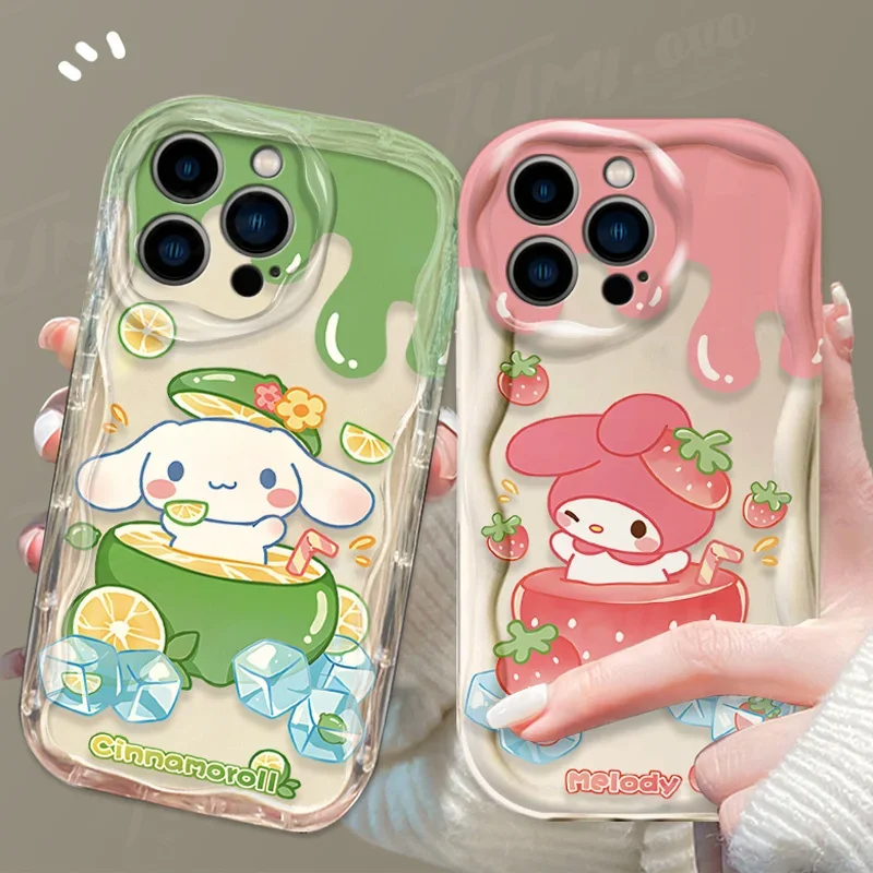 Sanrio Cinnamoroll Melody Fruit 3D Wave Case For iPhone 15 14 13 12 11 Pro Max X XR XS 8 7 6 6S Plus SE 2020 Soft Silicone Cover