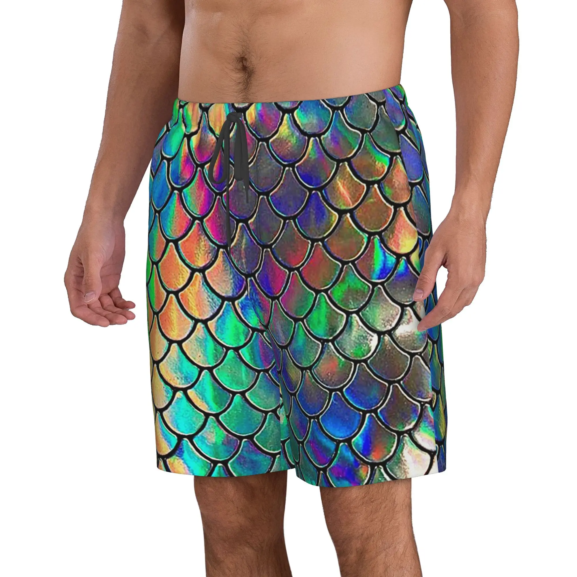 Mermaid Fish Scale Dazzling Scales Trunks Beach Board Shorts Casual Quick Dry Swim Summer Men Pants