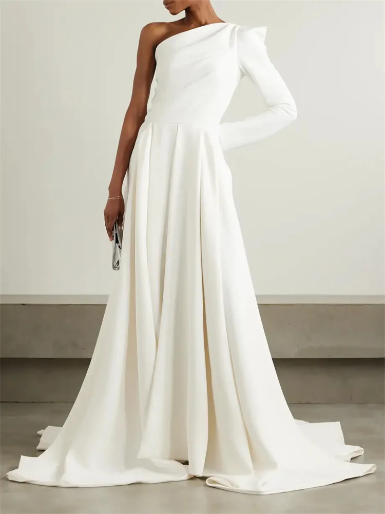 Robe de mariée en satin à manches longues, simple, initiée, sexy, dos ouvert, fermeture éclair, train de balayage, n'importe quoi pour la mariée, remises limitées, 2024