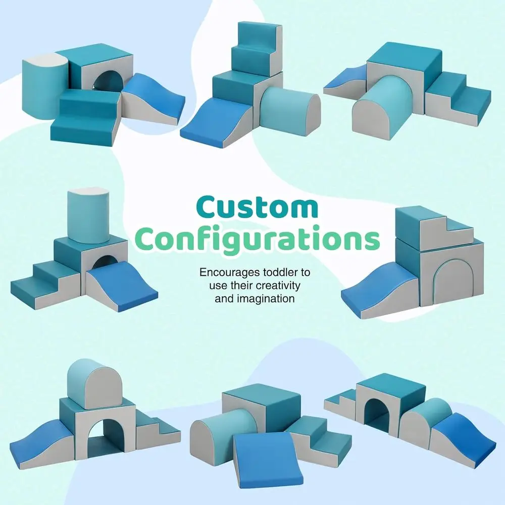 บล็อกปีนป่ายโฟมสีเขียวพร้อมอุโมงค์และสไลเดอร์สำหรับเด็กเล็ก: ชุดยิมเล่นในร่ม 4 ชิ้น