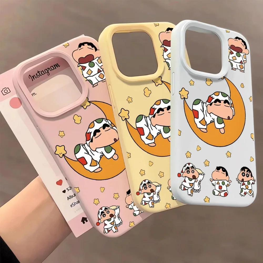 تلوين شين تشان جراب هاتف آيفون 16 15 14 13 12 11 برو ماكس 12 13 Mini X XR XS SE 7 8 14 15 16 Plus غطاء سيليكون سائل