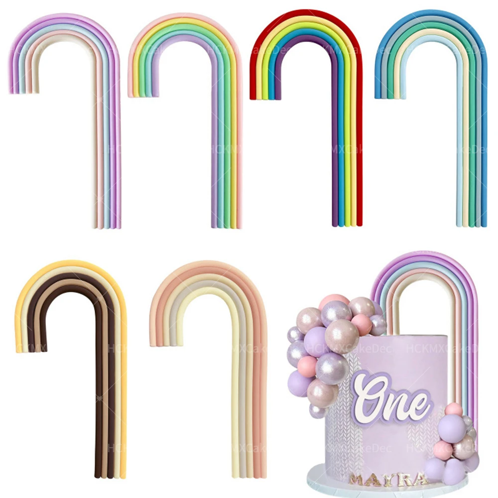 1pc Regenbogen Kuchen Topper Set Große Kleine Regenbogen Kuchen Topper Rosa Blau Braun DIY Boho Geburtstag Hochzeit Party Kuchen baby Dusche – Detail 2