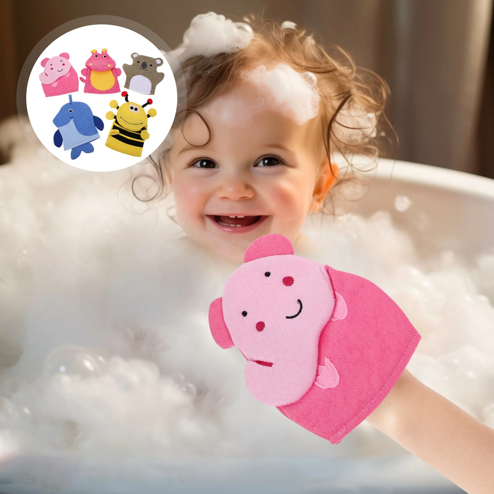 

5pcs Kids Bath Mitt Children: Adorable Animal Exfoliating Gloves For Shower Body Scrub Wash Mitts Exfoliator Glove Bath Gloves