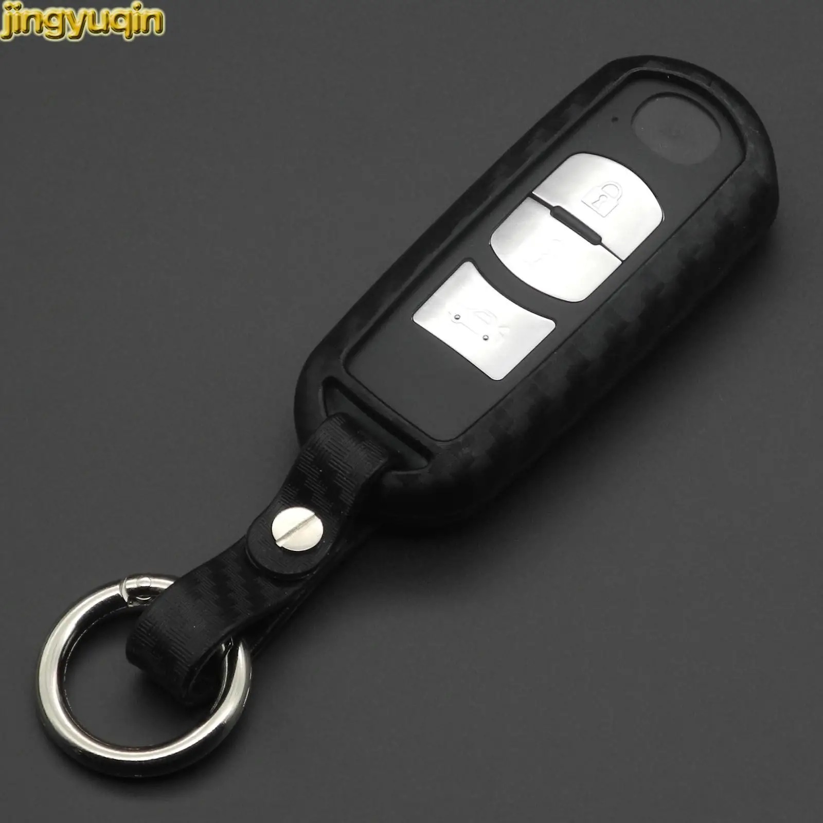 Jingyuqin 3/4 Tombol Silikon Karbon Casing Penutup Kunci Jarak Jauh untuk Mazda 2 3 6 CX5 CX7 CX8 Axela Atenza CX-3/4/5/7/8/9 MX5 Demio