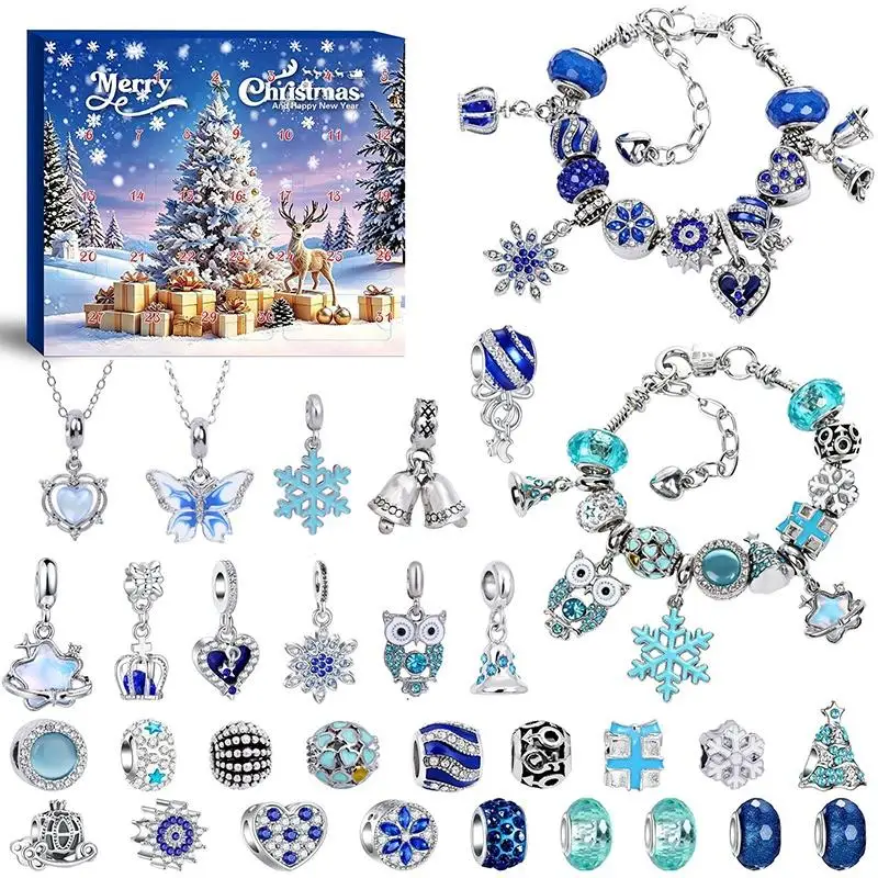 Christmas Advent Calendar Jewelry Making Kit With Multiple Themed Charms For DIY Bracelets And Necklaces For Girls Holiday Gift