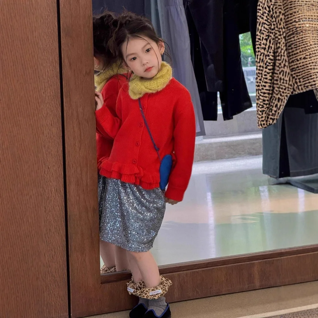 

Autumn 2025 New Sweet Foreign Cardigan For Baby Girls, Fungus Fashionable Sweater Jacket