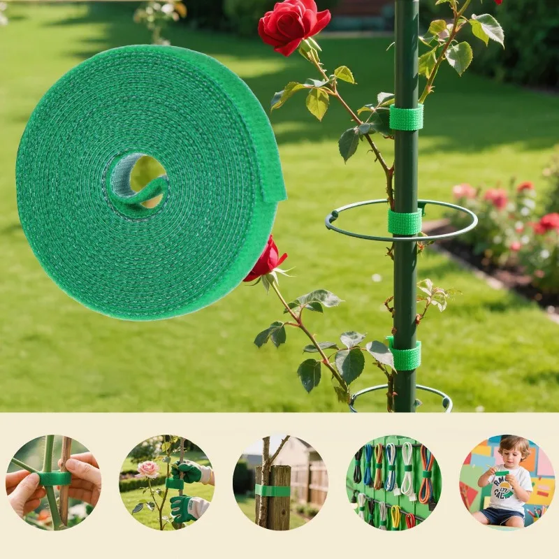 Self Adhesive Plant Nylon Cable Tie Green Adjustable Plants Hook Loop Support Garden Twine Bandage Reusable Fastener Tape Strips