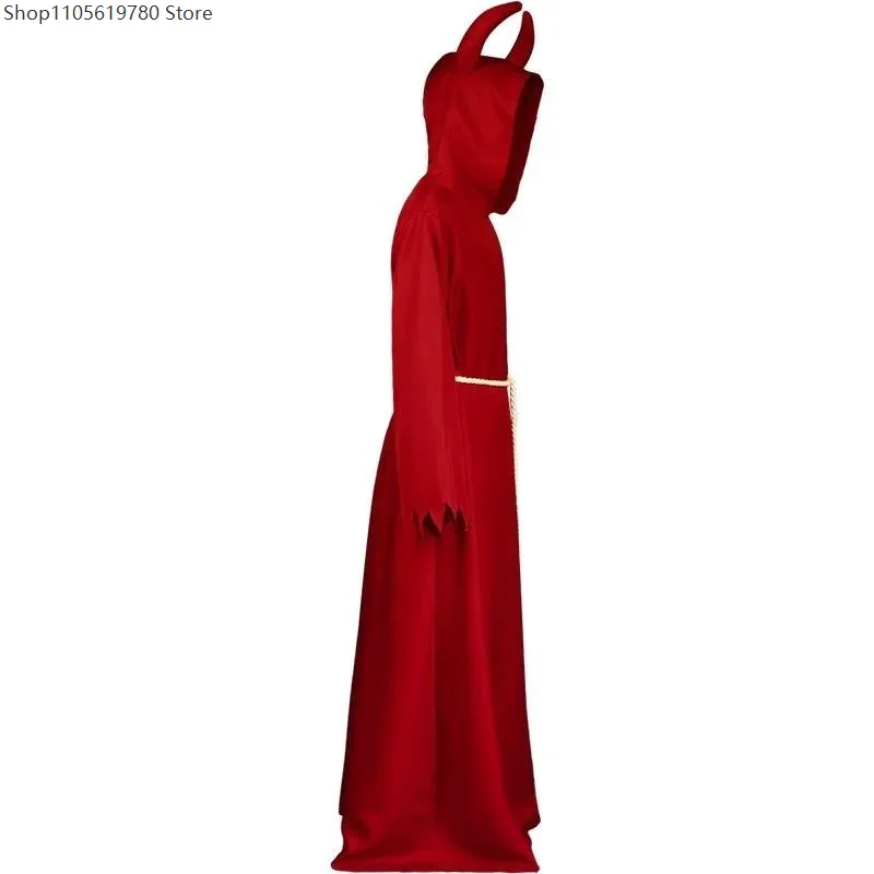 Men Women Gothic Flowy Hooded Long Robe Black Red Contrast Color Horror‑Style Outfit Accessory For Evening Cosplay Role‑Play