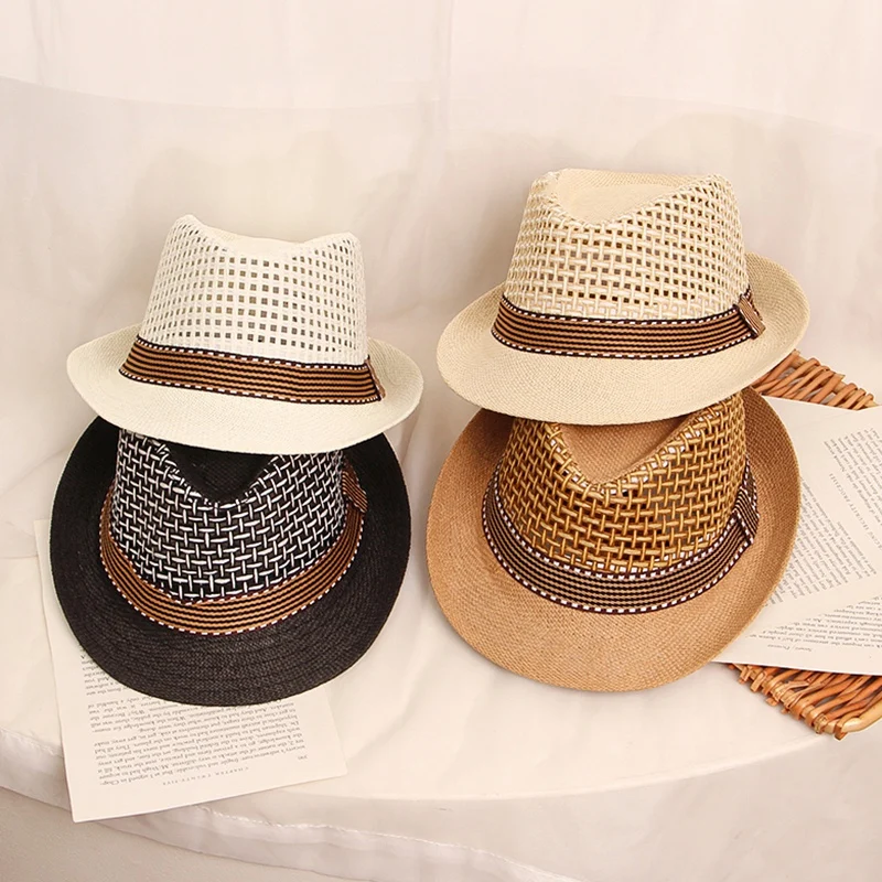 

Fashion Breathable Straw Hats for Kids Boys Party Outdoor UV Protection Caps for Children Sumemr Beach Traveling Sunshade Caps