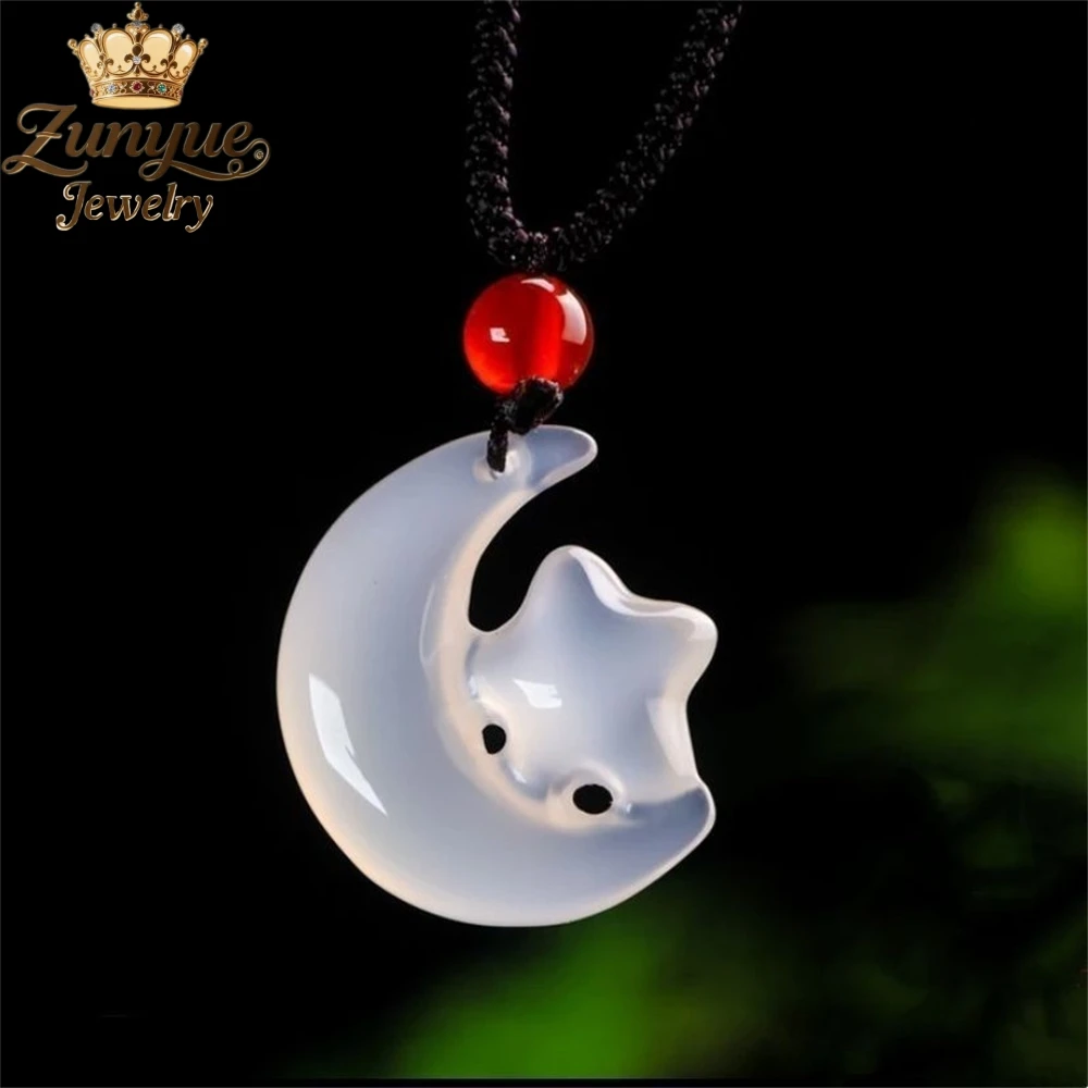 

Natural Ice-Transparent Chalcedony Star And Moon Jade Pendant Luxury Quality Jewelry Fashion Jewelry Exquisite Charms Popular
