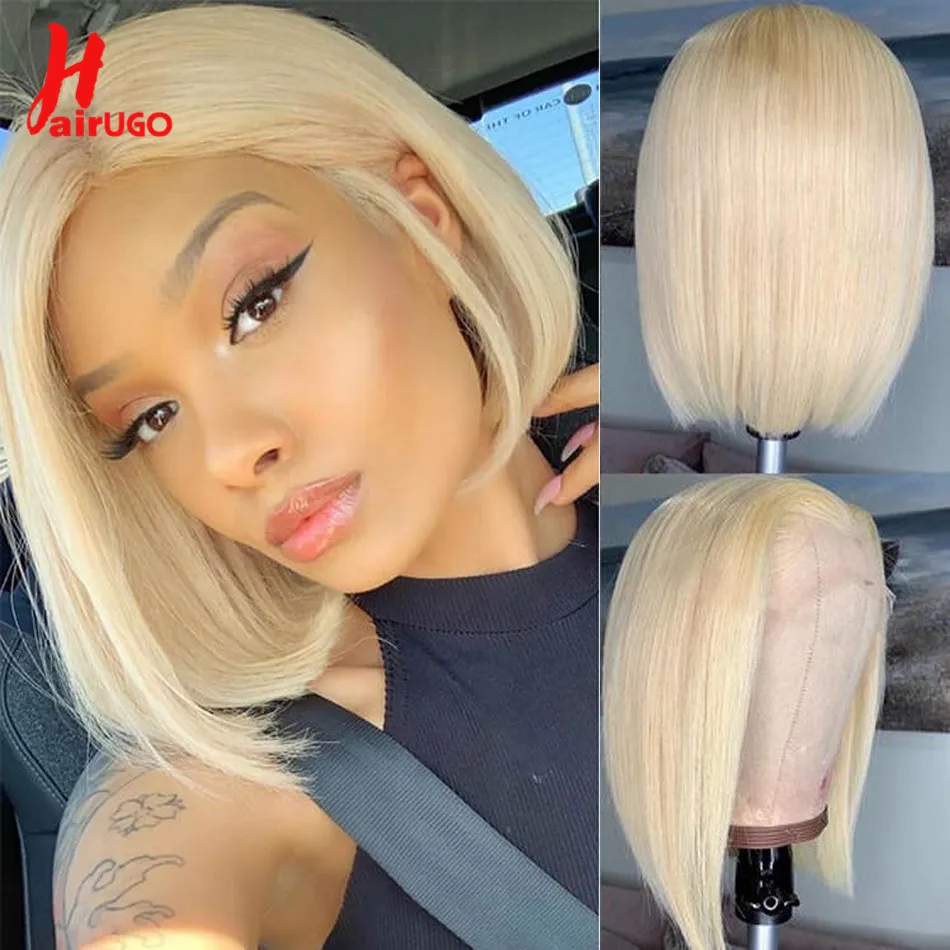 613# Blonde 13x4 Lace Frontal Wigs Short Bob Wig Remy Blonde Straight 4*4 Lace Closure Wigs for Women Pre Plucked Transparen