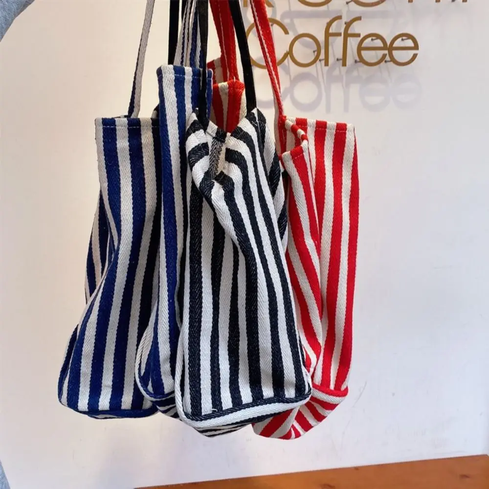 

Casual Retro Large Capacity Stripe Bag Tote Handbag Canvas Shoulder Bag Daily Commute Shopping Bag Girls