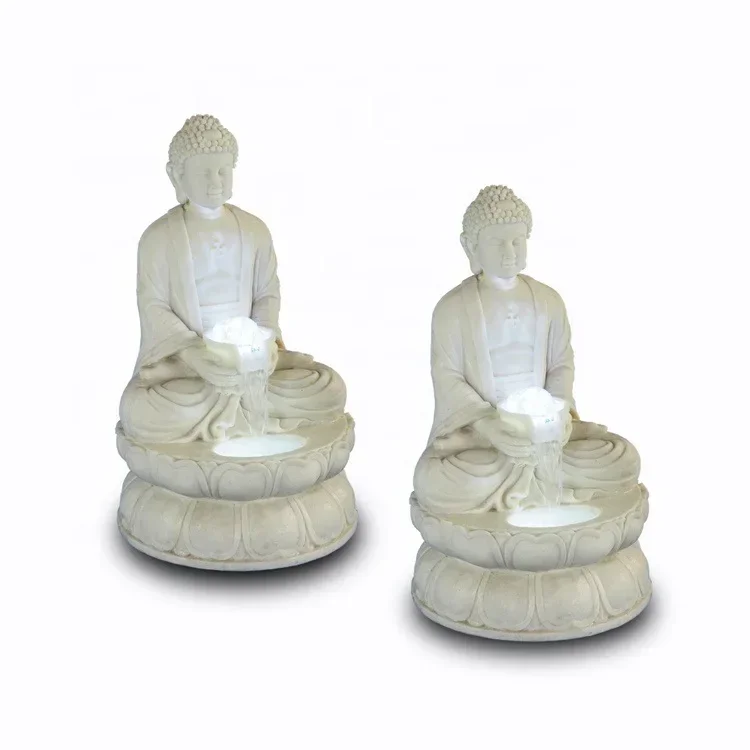 Resin Buddha Statue Flowing Water Ornament, Sandstone Fountain Flowing Water, Maitreya Buddha Sculpture Flowing Water
