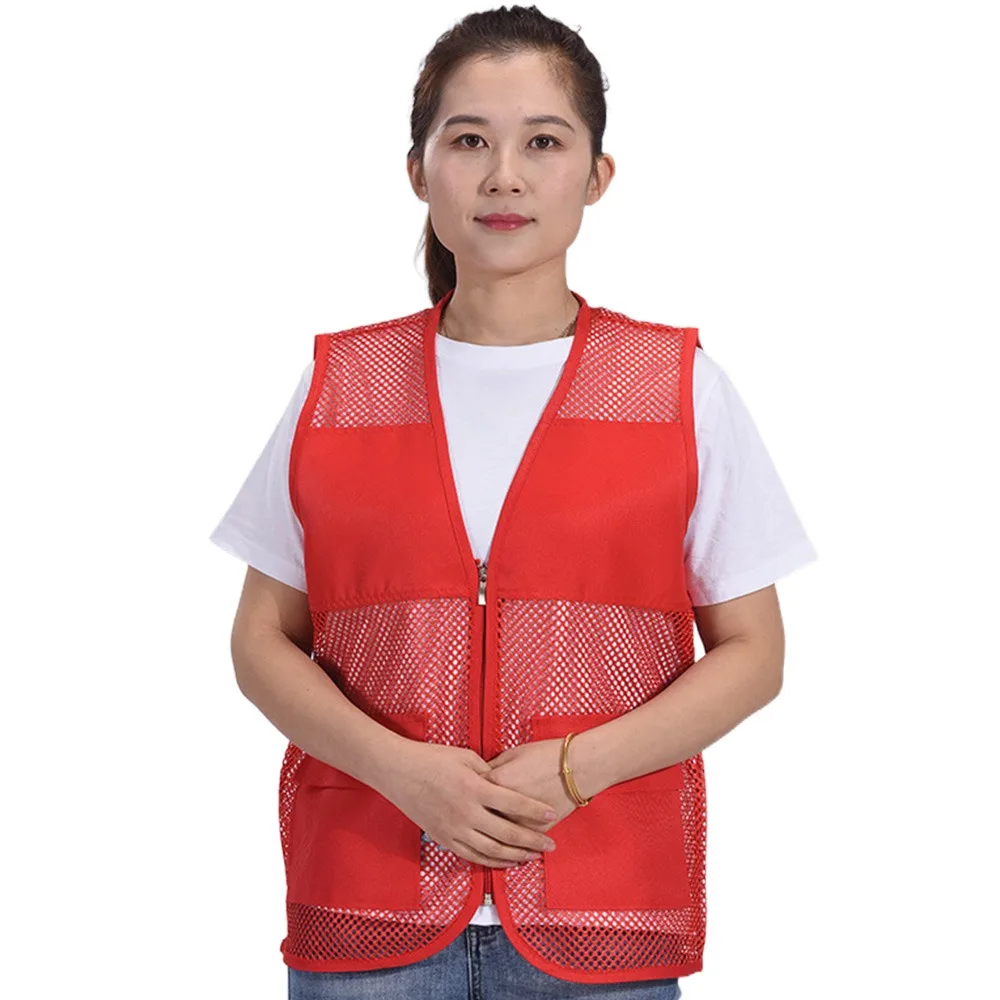 Waistcoat Mesh Safety Vest Sleeveless Style Zipper See-through Vest Ordinary/With Reflective Strips V-neck Vest Camping
