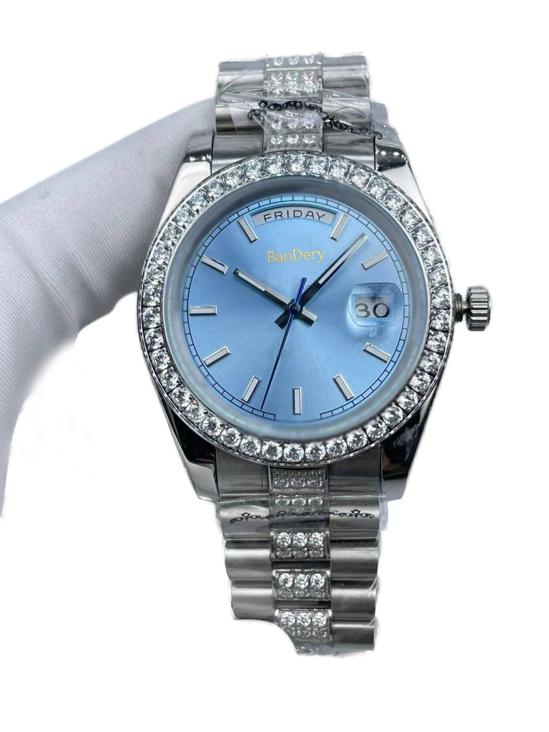 

Custom Logo41mmElegant Men's Diamond Watch, Sapphire Mirror and Diamond bezel, Mechanical Movement, Gifts for Men