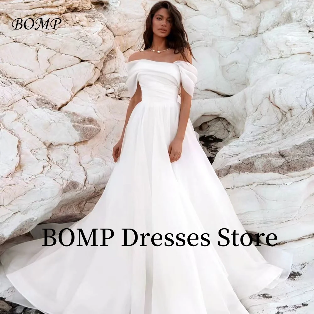 

BOMP Princess Wedding Dresses A-Line Pleat Off the Shoulder Bridal Gowns Organza Dress Customized Vestidos De Novia Elegant