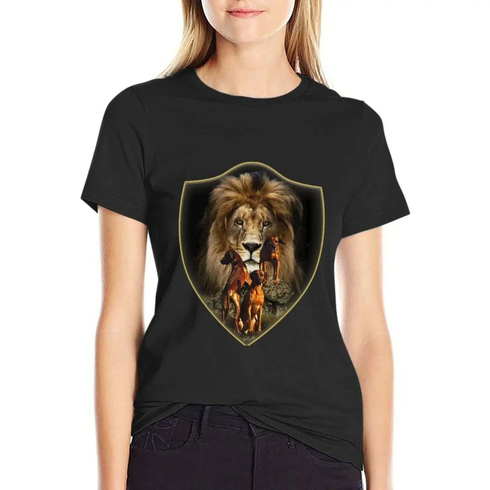 Rhodesian Ridgeback with Lion T-Shirt Female clothing anime clothes shirts graphic tees luxury designer clothing Women