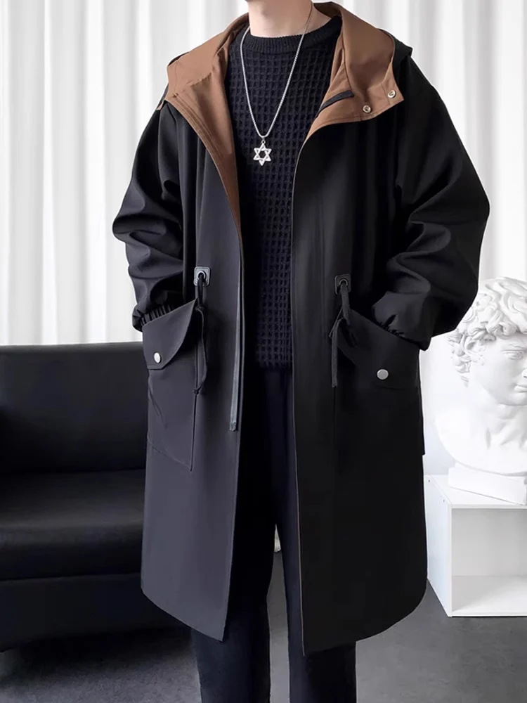 

Tall Men's Workwear Sle Mid-Length Windbreaker Jaet Korean High Waist Belted German Sle Stand Collar Quilted Coat