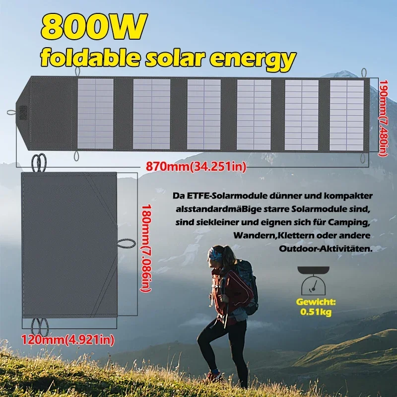 800W Portable Polysilicon Solar Panel Charger USB 5V DC Foldable Solar Panel For Phone Charge Power Bank For Hiking Camping