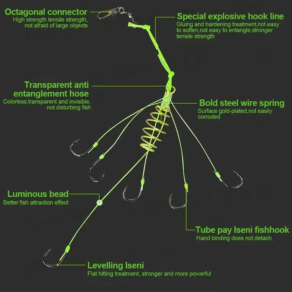 4Pcs/Box Explosion Fishing Hooks Drum Spring Bait Fishhooks with Luminous Beads Bomb Hook Sea Pole Fishing Accessories