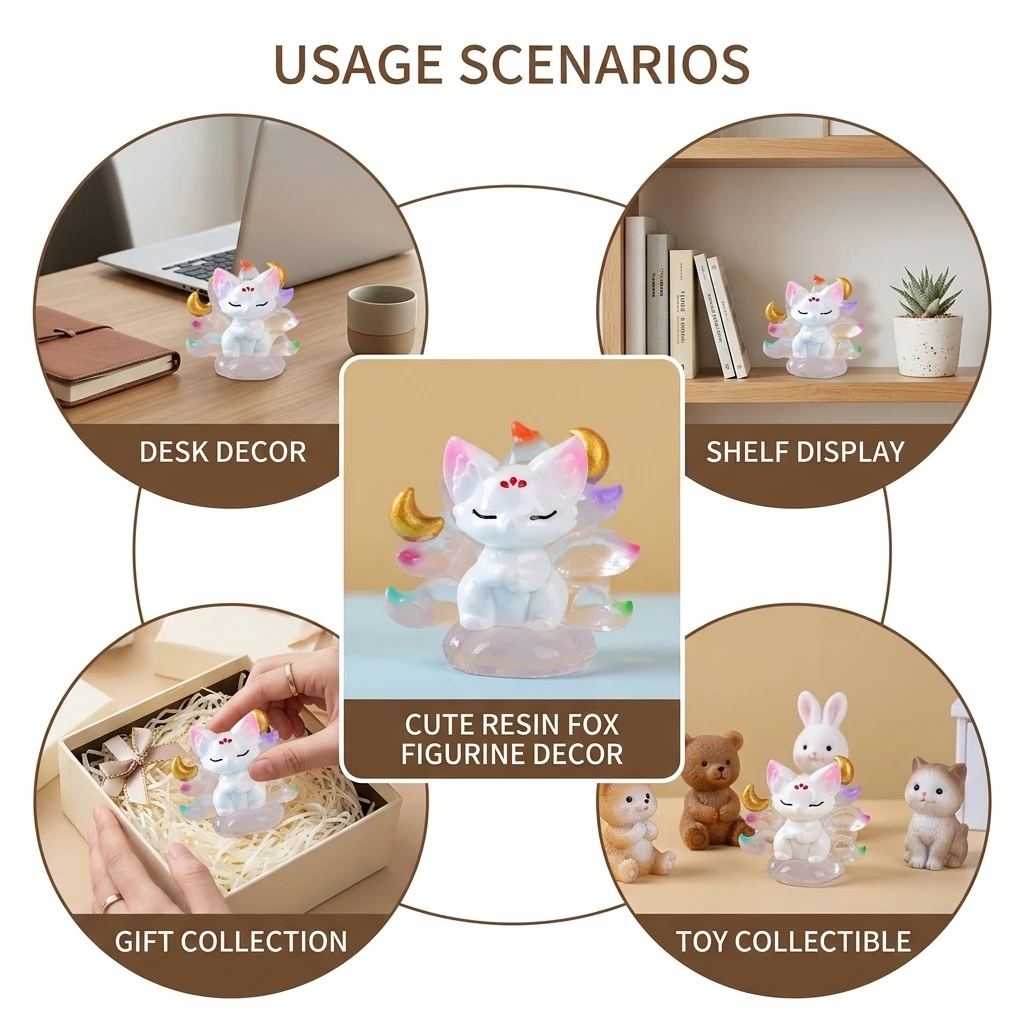 Fox Figurine Resin Collectible Art Toy Blind Box Ornament Decorative Desktop Statue for Office Home Decor Durable Gift