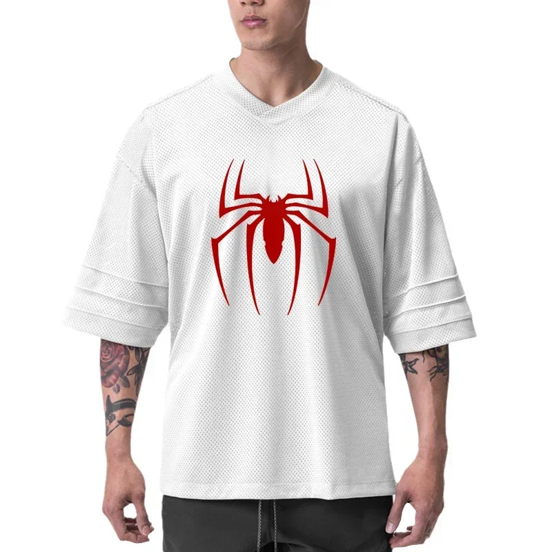 red-spider-impresso-meia-manga-esporte-camisas-de-grandes-dimensoes-malha-respiravel-secagem-rapida-mens-camisetas-ginasio-musculacao-roupas-de-fitness