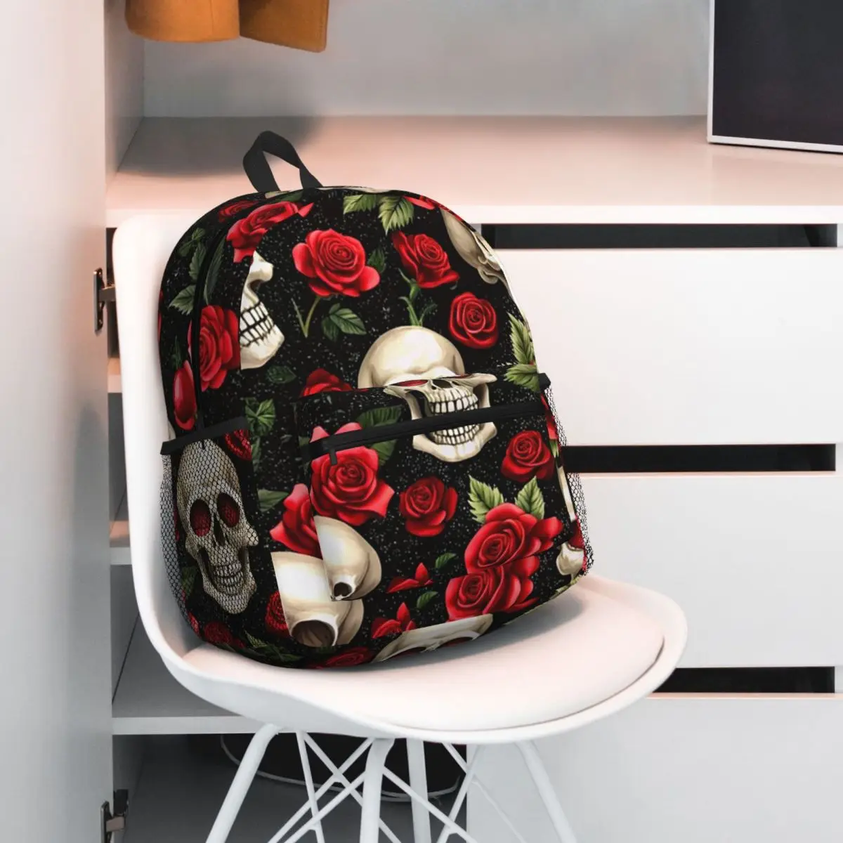 Rose Skull Gothic Style Pattern Backpack Daypack Large Capacity Kids BookBag School Bag Shoulder Bags for Men Women