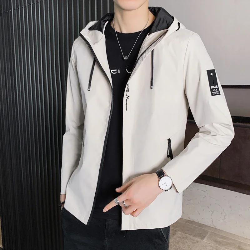 Male Casual Jacket Hooded Sports Coat Trendy Windbreaker New Autumn Spring Y2K Clothing Waterproof Hoodies Camping Tracksuit