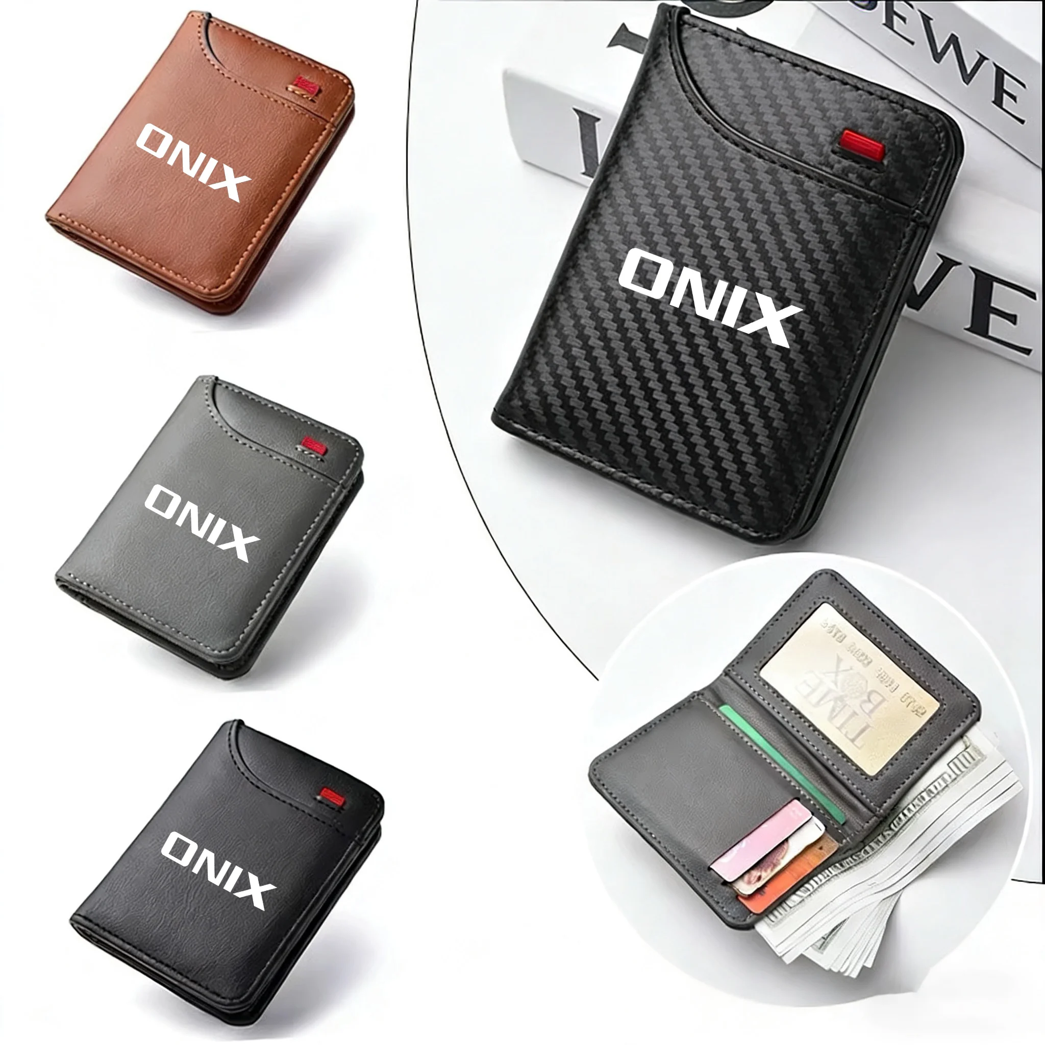 Carteira masculina ultrafina de couro pu, fibra de carbono, porta cartão de crédito, acessórios para carro chevrolet onix, organizador de gadgets