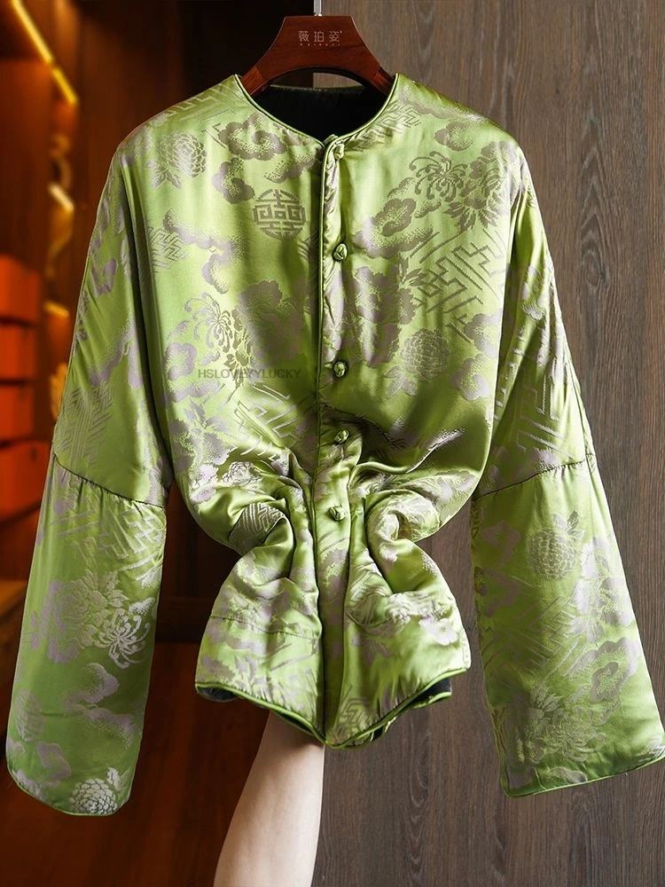 Autumn New Chinese Tradition Button Up Embroidery Coat National Style Women Jacket Daily Vintage Loose Top Green Tang Suit