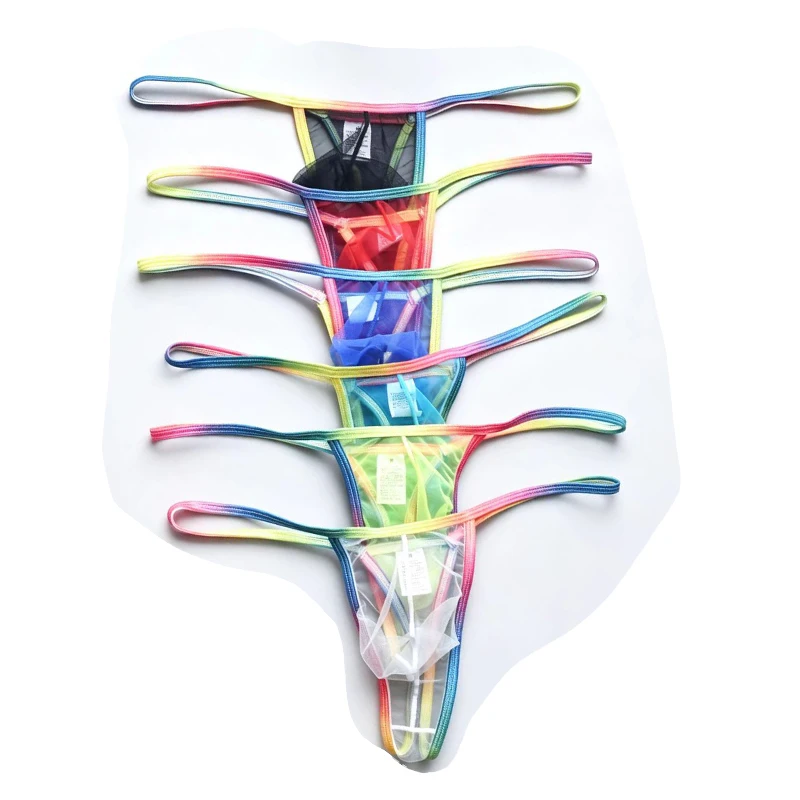 

6PCS Men Thongs T-Back Sexy String Underwear Perspective Jockstrap Gay Underpants Mesh Micro String Transparent Mens Lingerie