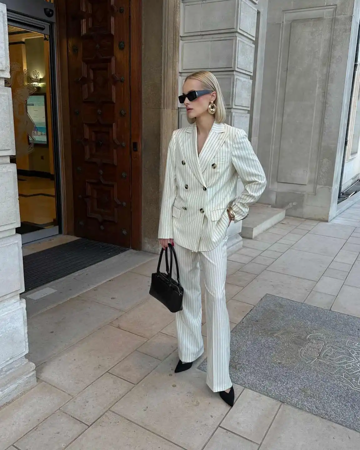 Vintage Stripe Loose Women Jacket Suits Fashion Double Breasted Pocket Party Gown Customized Office Lady Blazer Pants 2 Pieces