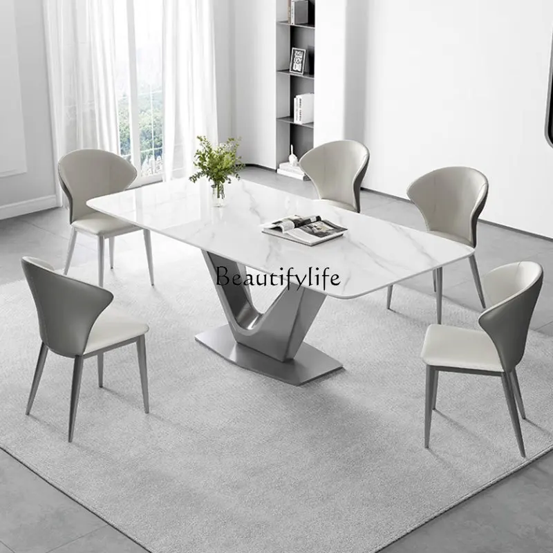 

Italian rock slab dining table for home use modern simple light luxury dining table