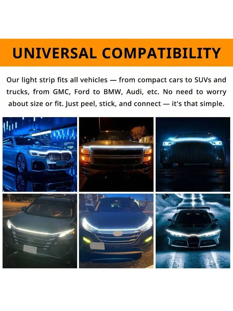 LED Car Hood Light Strip Dynamic Scan Start-Up Effect 71 Inch Daytime Running Lights For Car Universal Engine Cover Custom