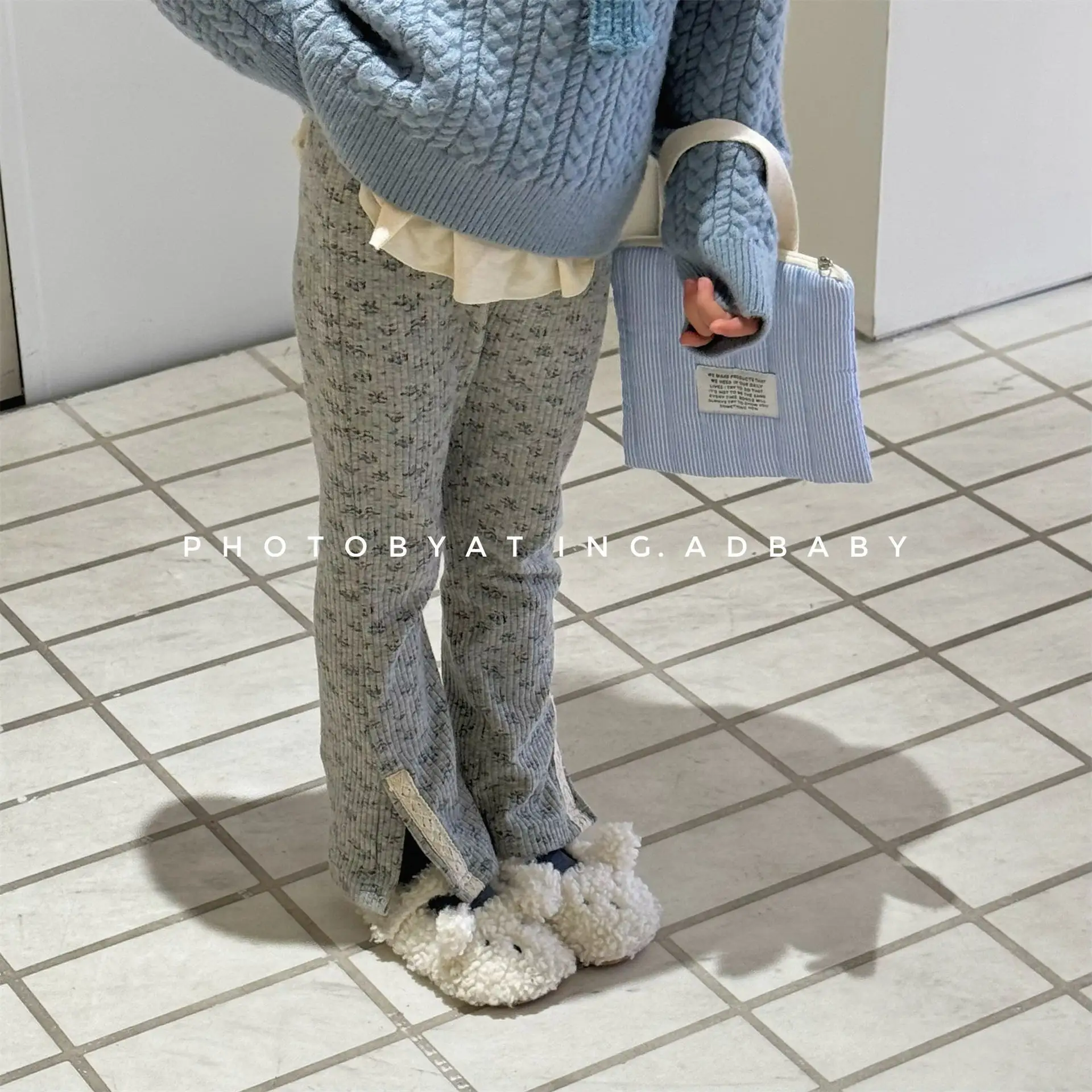 

​​2025 Girls Pants Autumn Floral Print Leggings Long Pants Toddler Clothes Fashion Knit Bottoms 1 To 8 Years Korean Style