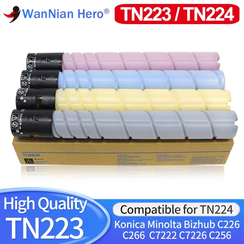 NEW 4Color TN223 TN224 tn 223 Printer powder Color Toner Cartridge for Konica Minolta Bizhub C226 C266 C7222 C7226 C256 ADT-225