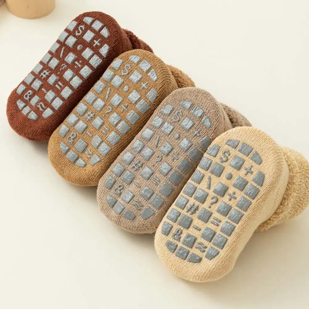 4 أزواج بلون رشاقته الطفل الجوارب المضادة للانزلاق الدافئة الرضع تعلم المشي الجوارب الطفل الجوارب الشتاء الخريف المنزل النوم الجوارب