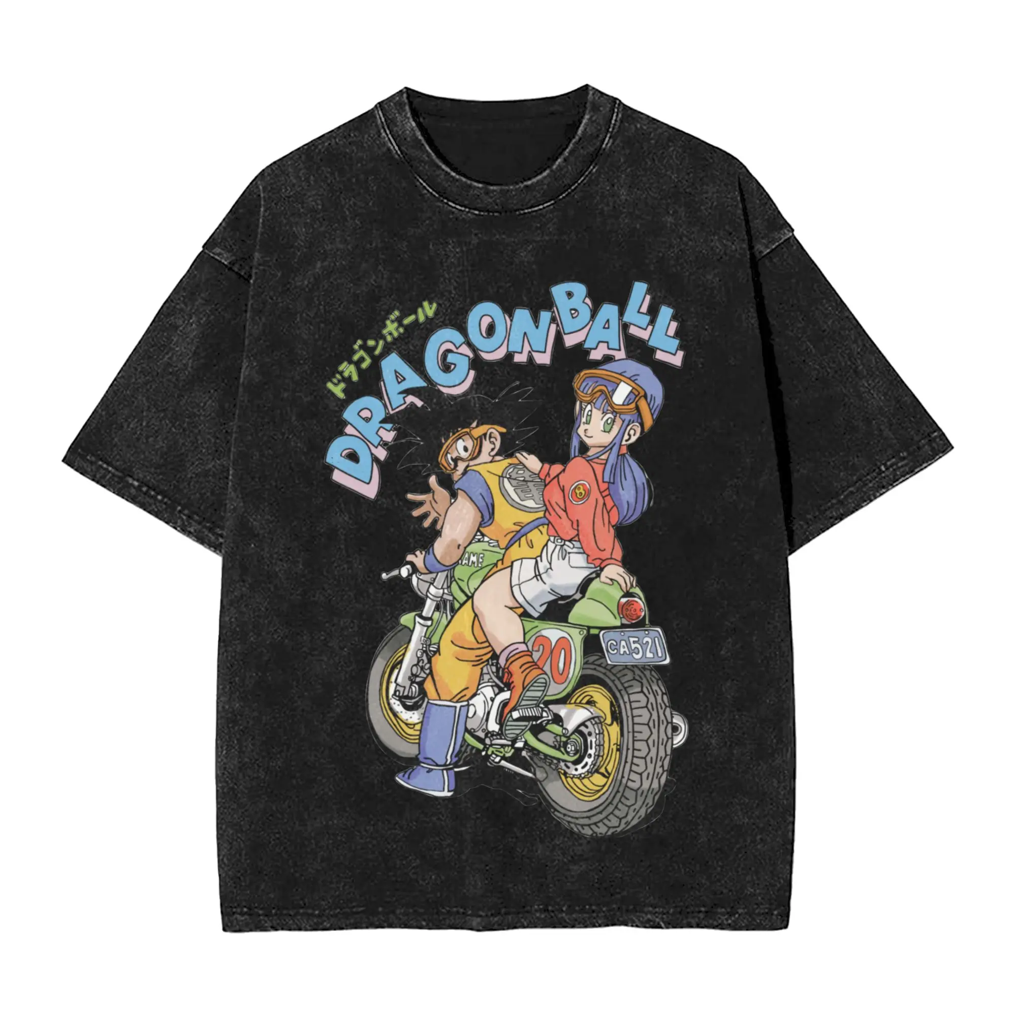 Washed T Shirts Goku and Bulma Dragon Ball Hip Hop Novelty T-Shirts Harajuku Anime Manga Streetwear Summer Tops Tee Shirt Men