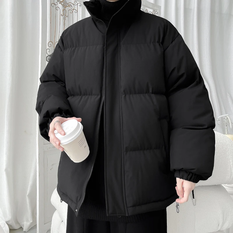 

Мужская зимняя утолщенная хлопковая куртка с воротником-стойкой в корейском стиле, свободная модная верхняя одежда, повседневная свободная зимняя куртка унисекс