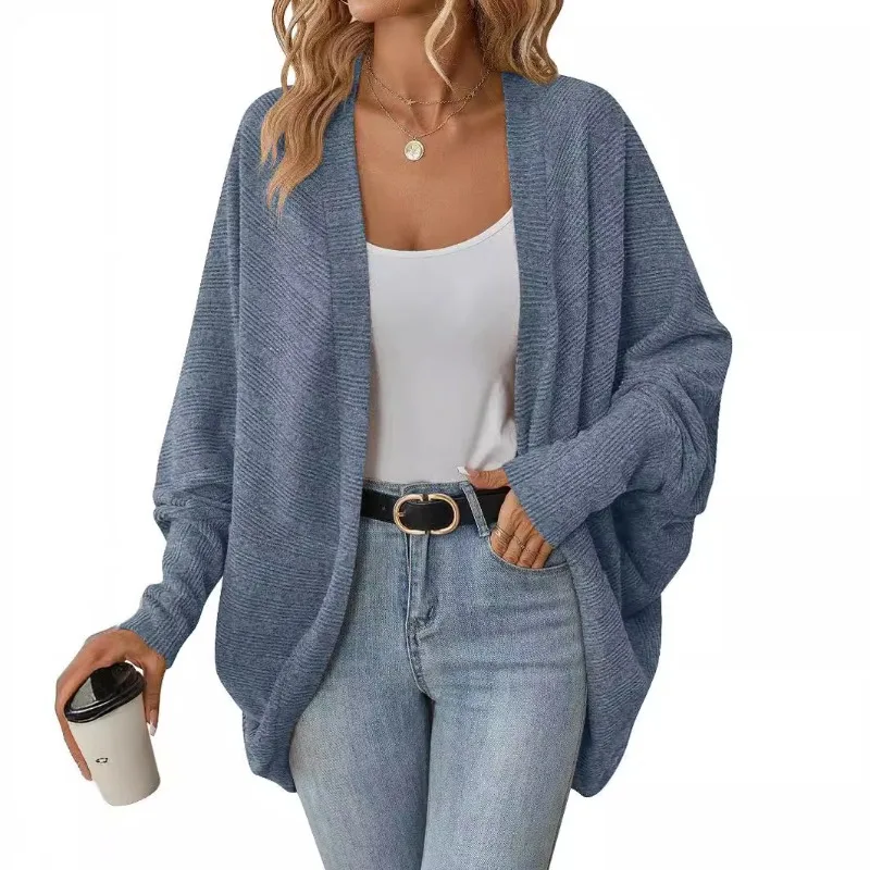 Cardigan Women Mid Legnth Coats Sweaters Knitted V Neck Bat Sleeve Jumpers Y2k Streetwear Elegant Open Stith Autumn Winter