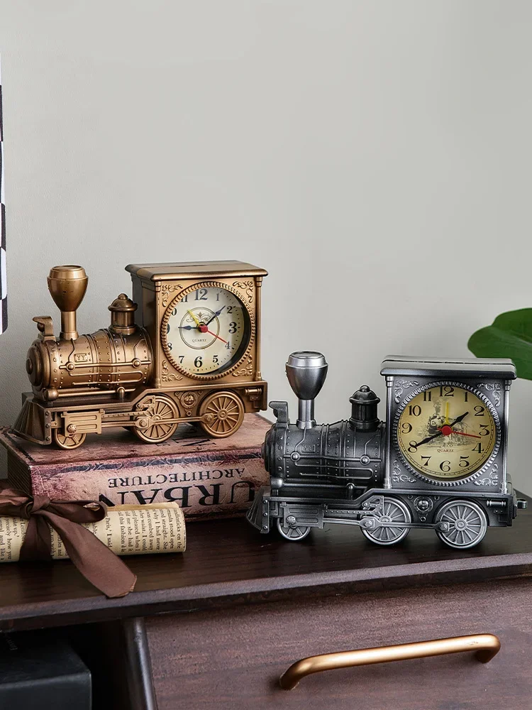 Retro locomotive clock ornaments home living room TV cabinet wine cabinet collection decorations scene layout